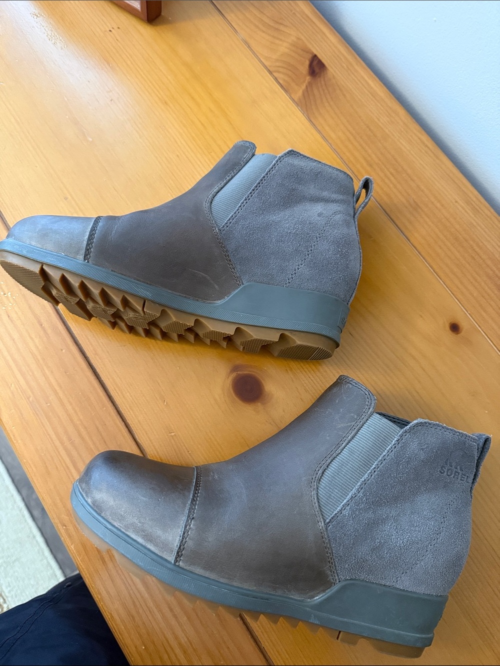 Sorel Brown and Gray Chelsea Wedge Booties